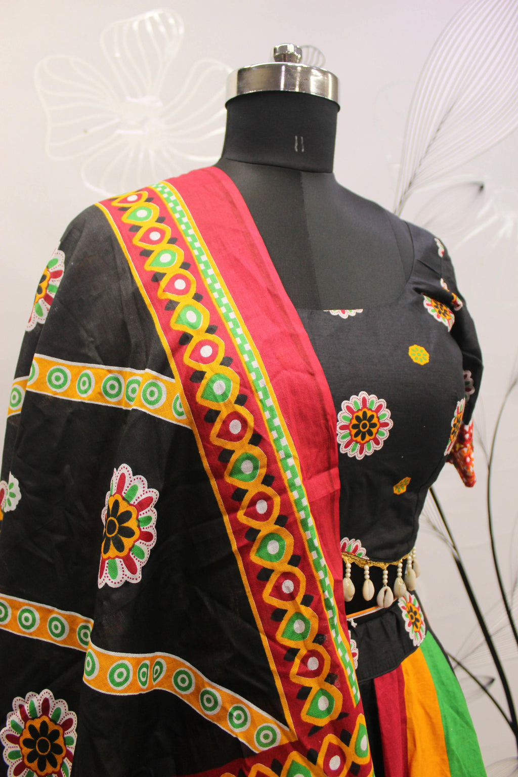 Multi Color Pure Cotton Hand Block Print Navratri Lehenga Choli with Dupatta - Raas