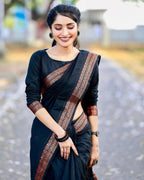 DEIANA'S Beautiful Designer Golden zari Soft Lichi Silk Saree - Black