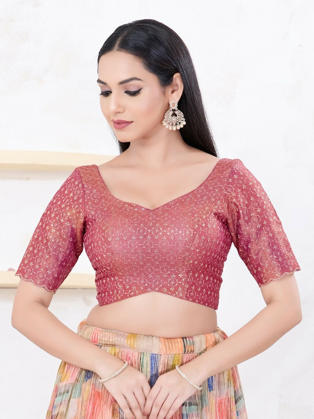 Joban Fashion Magenta Tissue Elbow Sleeveless Back Open Blouse