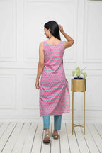 Myshka Women Pink Solid Cotton Straight Round Neck Kurtas - Distacart