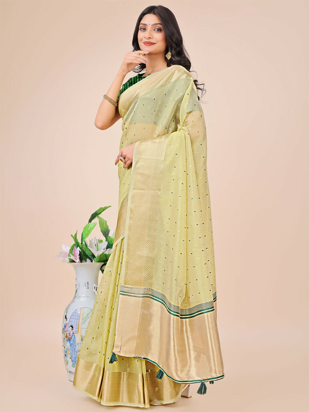 Shree Shyam Fashion Florance Light Green Organza Saree