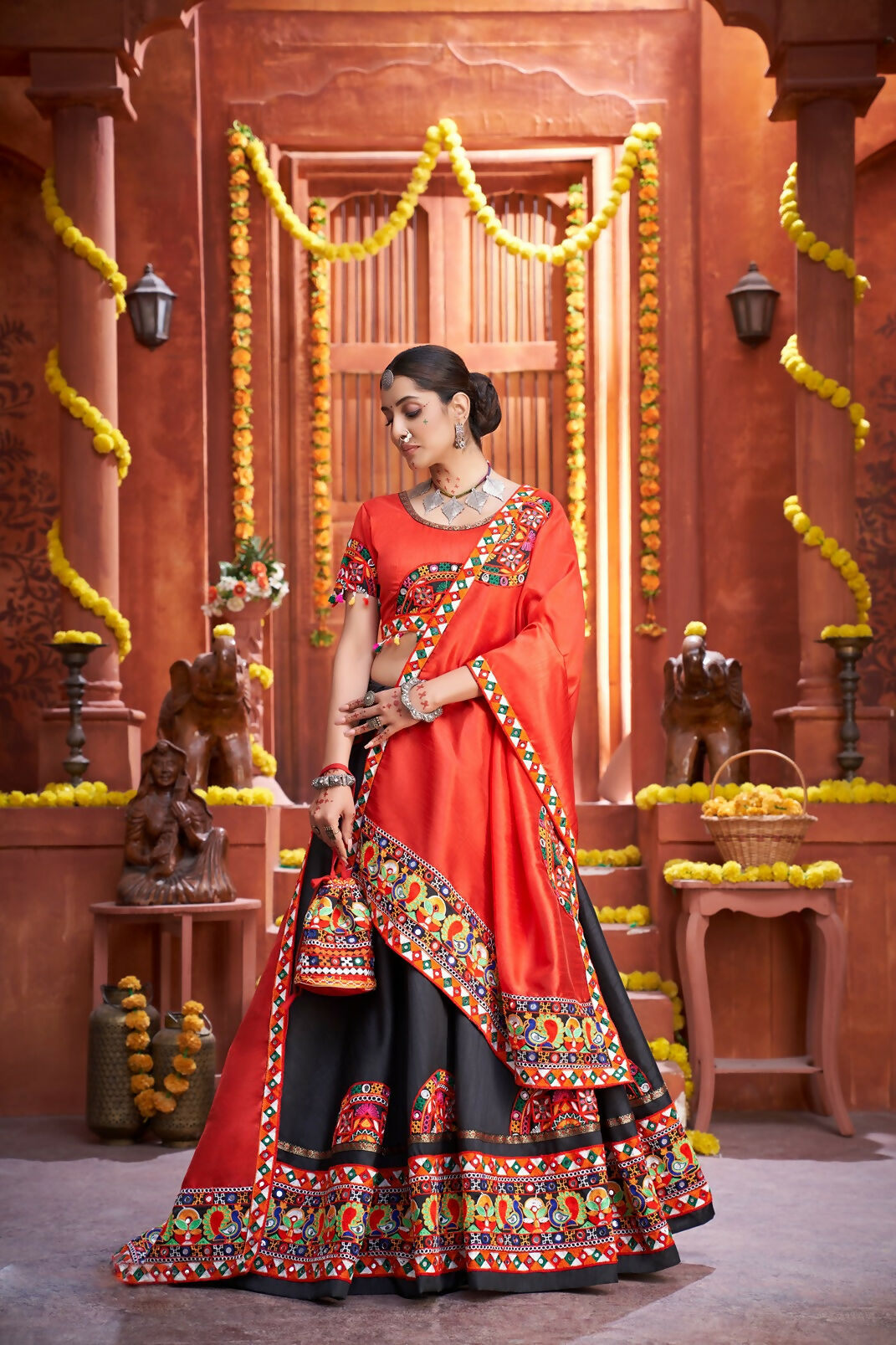 AI Fashion Black Art Silk Designer Navratri Lehenga Choli Collection