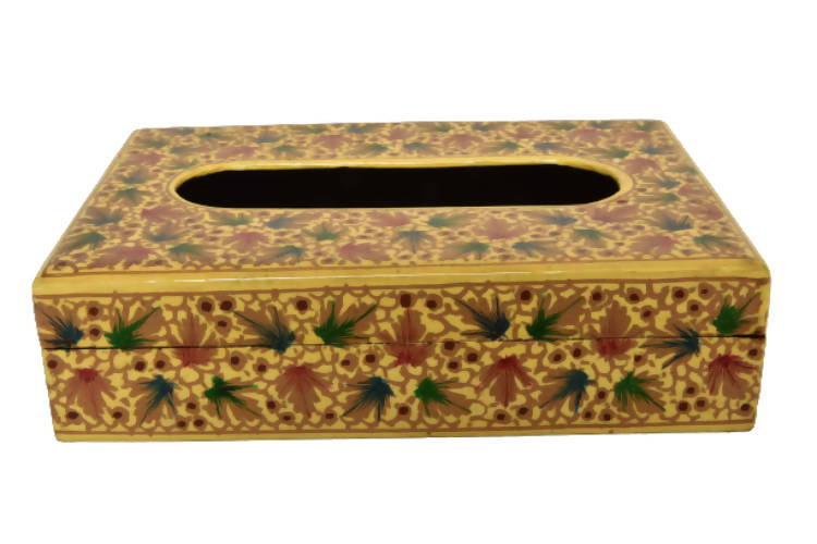 Nizalia Chinar Leaf Embossed Cream Paper Mache Tissue Paper Holder - Limited Time Offer