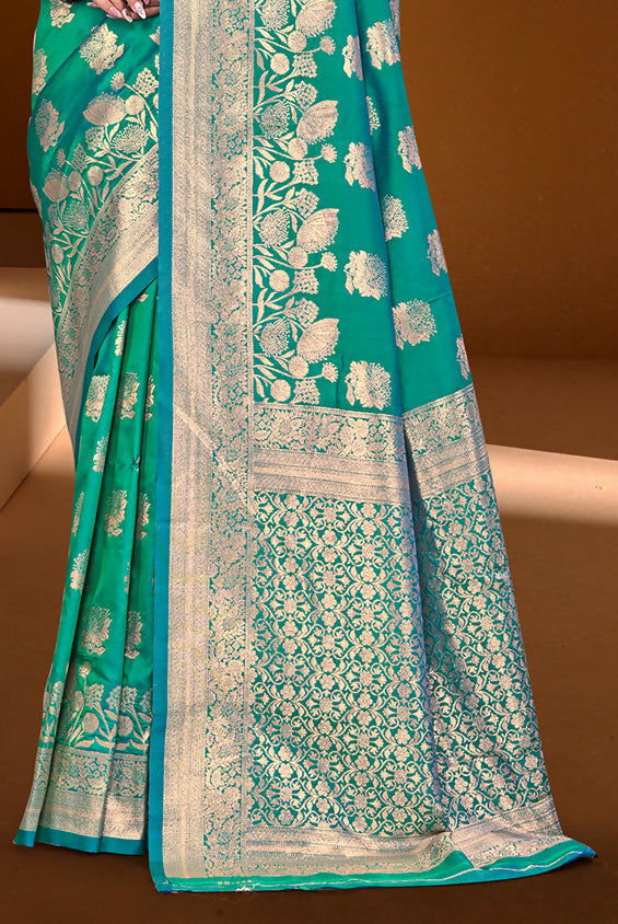 Sangam Prints Turquoise Silk Woven Work Traditional Saree