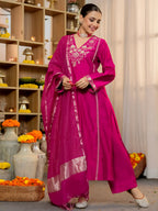 The52 Women's Beautiful Viscose Silk Fabric Embroidery Work A-Line Kurta Pant and Dupatta Set - Distacart