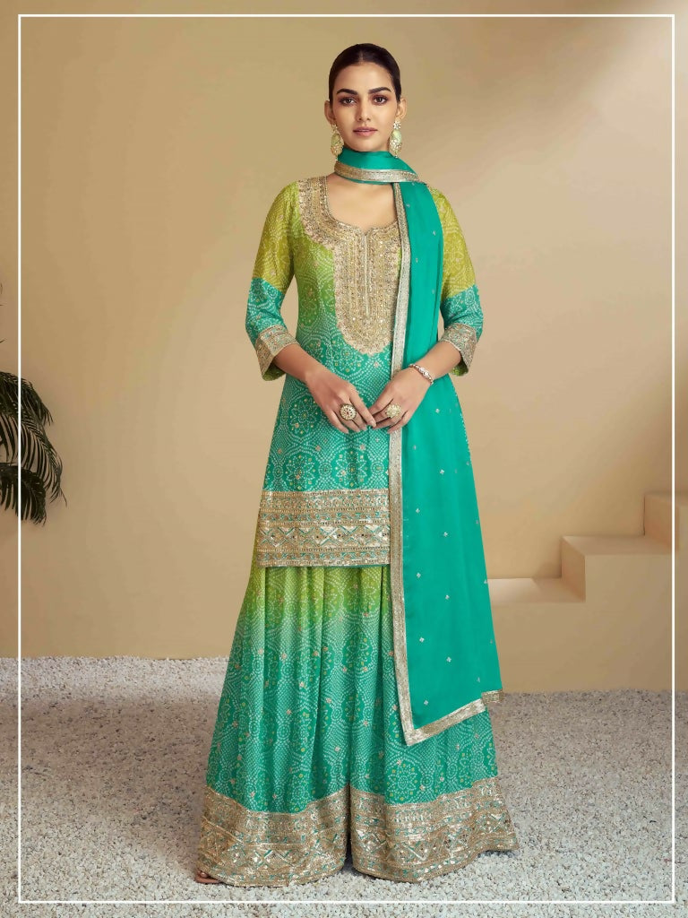 Vastranavya Bandhej Printed Chinon Chiffon Embroidered Sequins Pakistani Suit