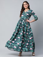Ahalyaa Women Dark Green Crepe Digital Print Dress - Distacart