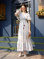 Off white Rayon Foil Printed Long Dress - Michan - Distacart
