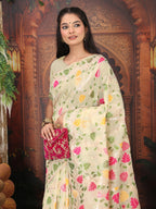 Shree Shyam Fashion Linen Cotton Cream Saree - Distacart
