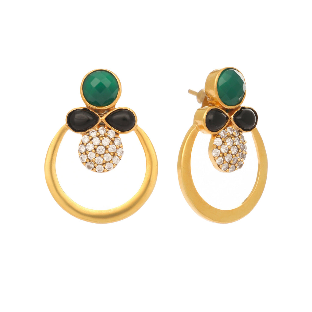 Nuyug 22K Gold Plated Cubic Zirconia Studded Contemporary Stone Earrings - Distacart