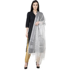 A R SILK Silver Leheriya Fancy Dupatta White Color Dupatta or Chunni