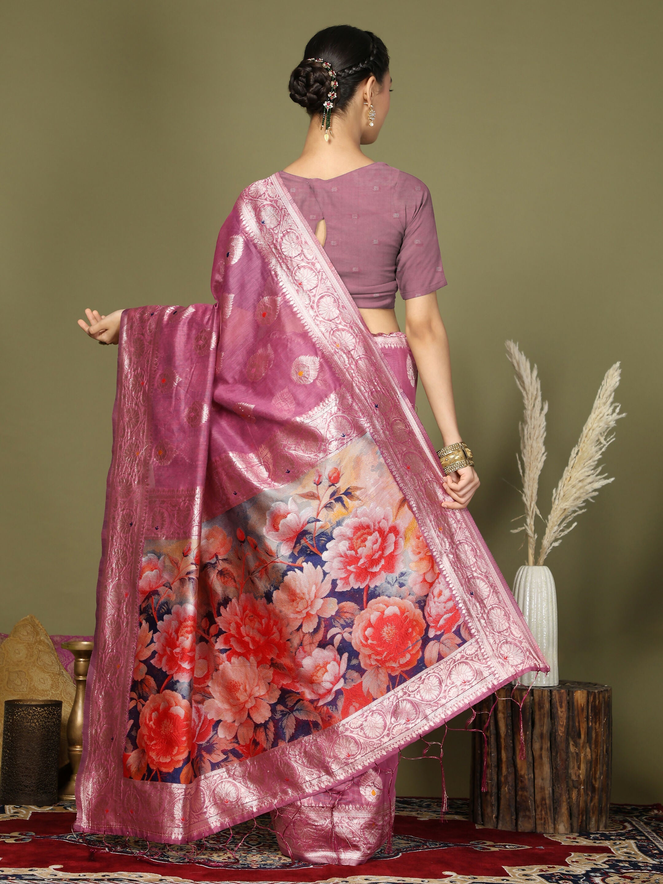 Shree Shyam Fashion Linen Cotton Pink Saree - Distacart