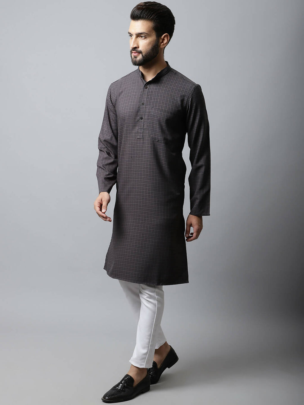 Even Apparels Black Color Pure Cotton Men's Kurta With Band Collar (CHK1166) - Distacart