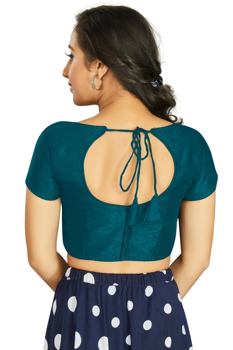 Aastha Fashion Women's Teal Art Silk Designer Festive Wear Readymade Blouse