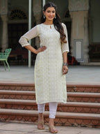 Juniper Women's Lemon Georgette Printed Kurta - Distacart