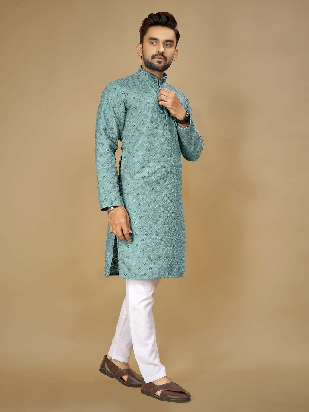 Anaita Sky_Blue Embroidered Rayon Straight Kurta - Distacart
