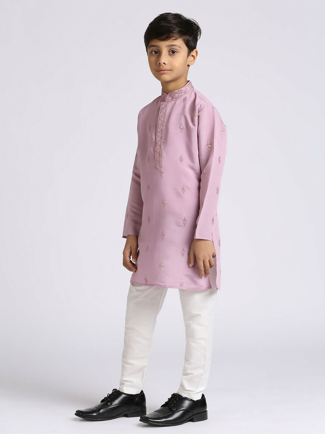 Joban Fashion Kids Island Traditional Ethnic Wear with Silk Sequence Embroidery Full Sleeves Kurta and Pyjama Set - Purple
