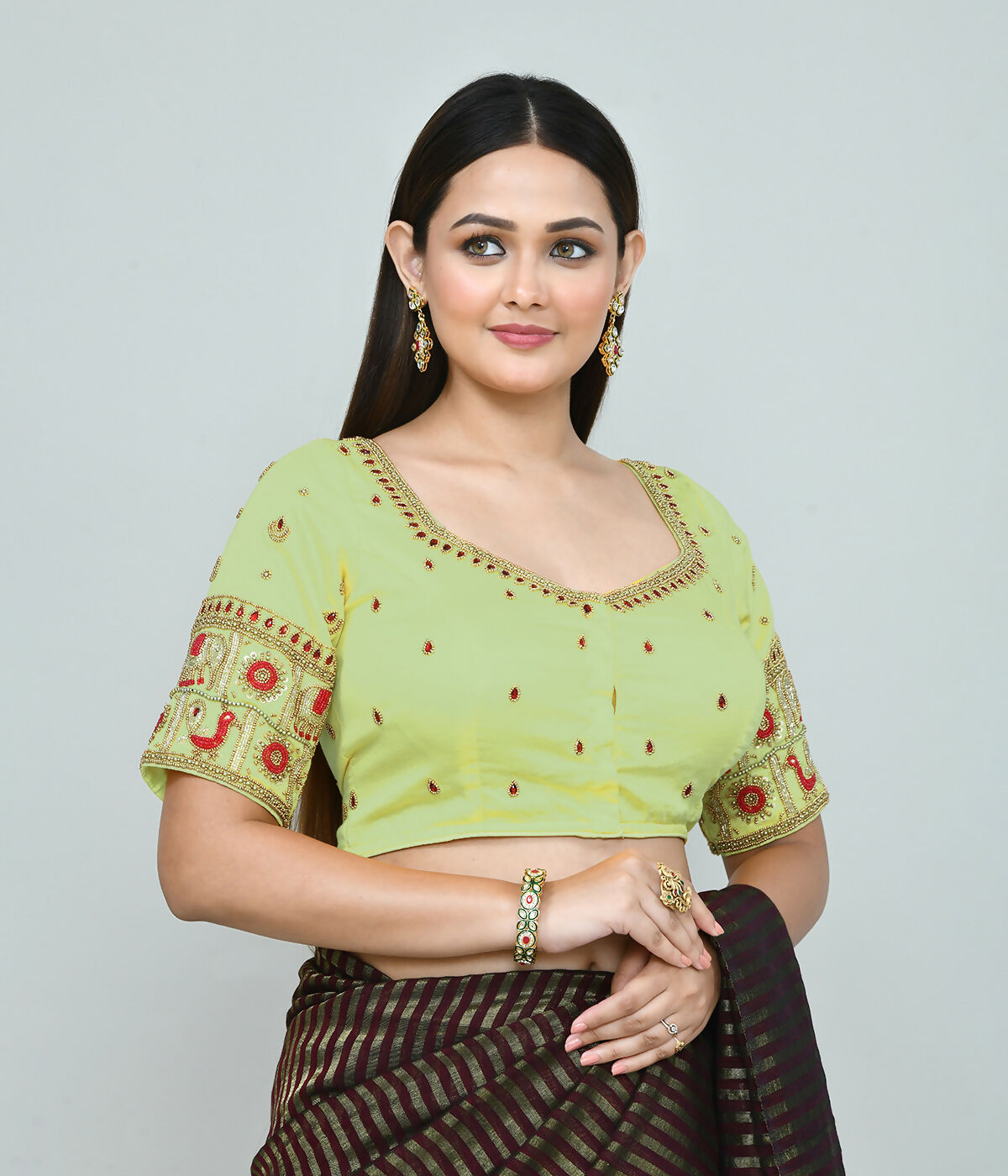 Joban Fashion Women's Light Green Embroidered Stitched Blouse - Distacart