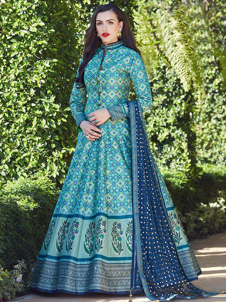 Partywear Designer Firozi Heavy Soft Killer Silk Salwar Suit - Anbazaar