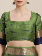 Saree Mall Green & Blue Checked Saree - Distacart