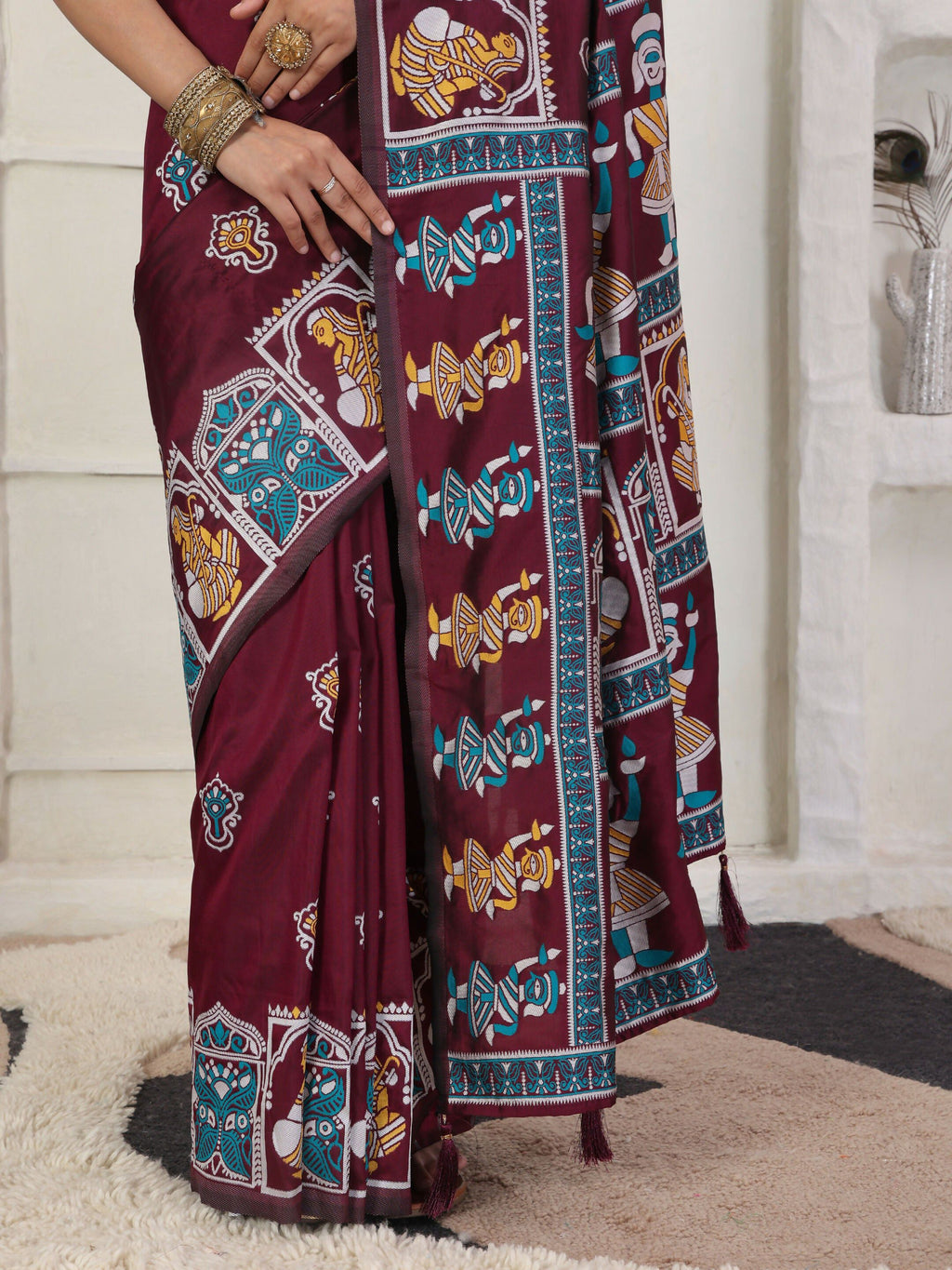 Shree Shyam Fashion Silk Blend Wine Saree - Distacart