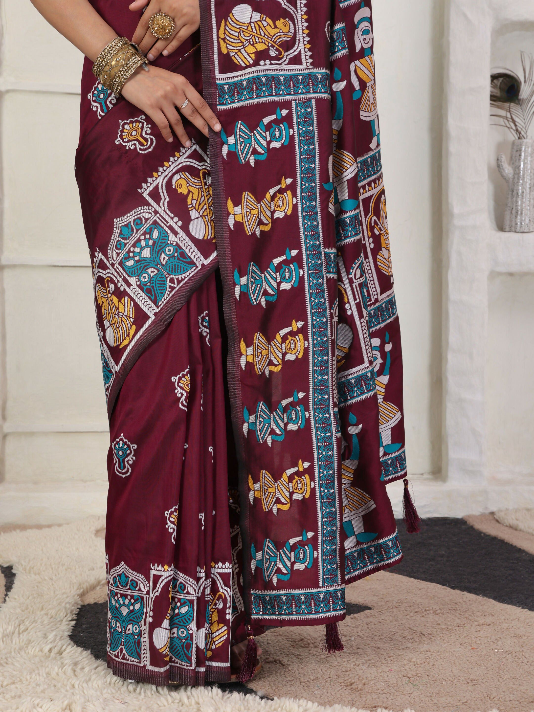 Shree Shyam Fashion Silk Blend Wine Saree - Distacart