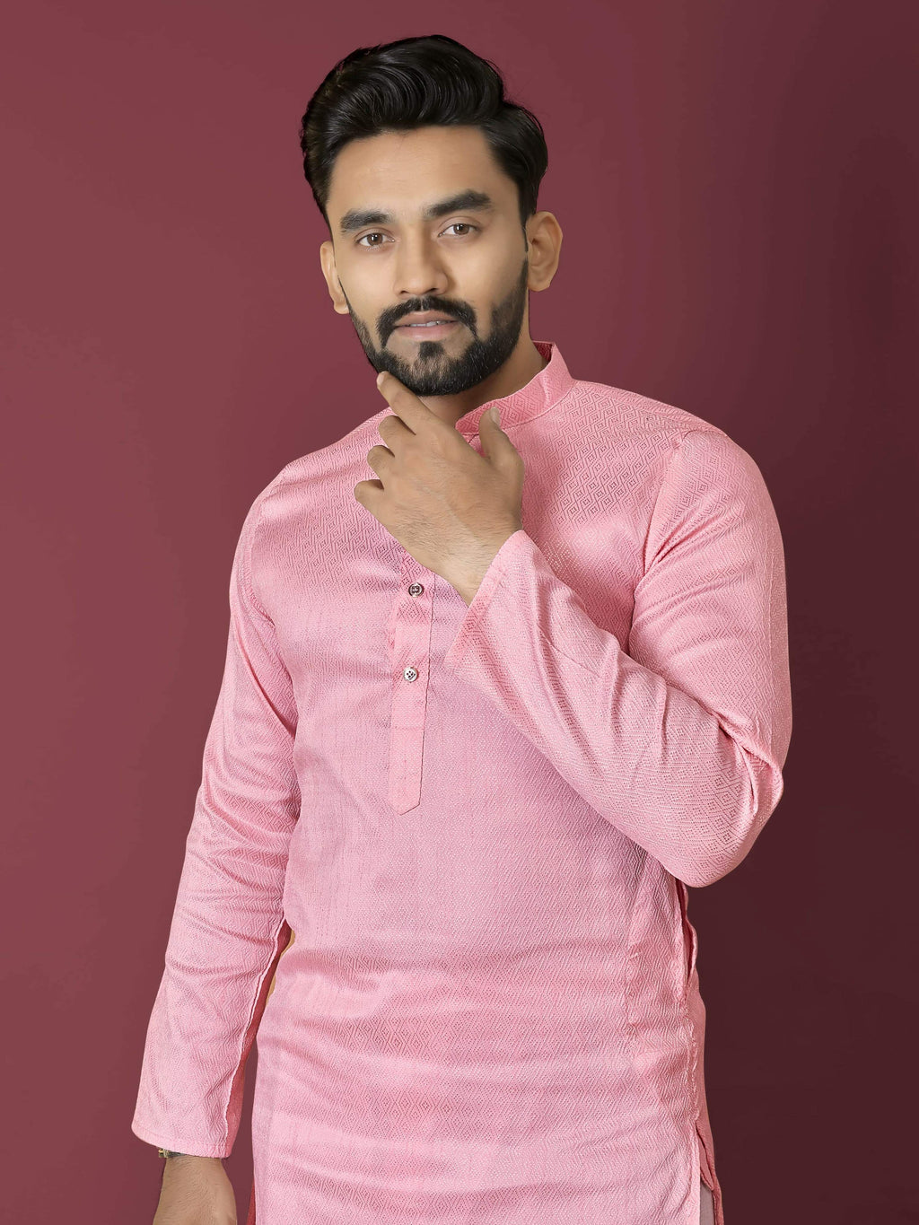 Anaita Pink Solid Soft Jacquard Silk Straight Kurta