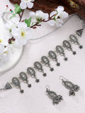 NVR Women's Silver-Plated Choke Oxidized Necklace with Jhumka Earrings