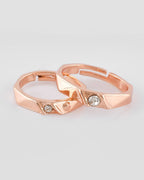 VOJ Stainless Steel Cubic Zirconia Rose Gold-Polished Adjustable Ring Set for Couple