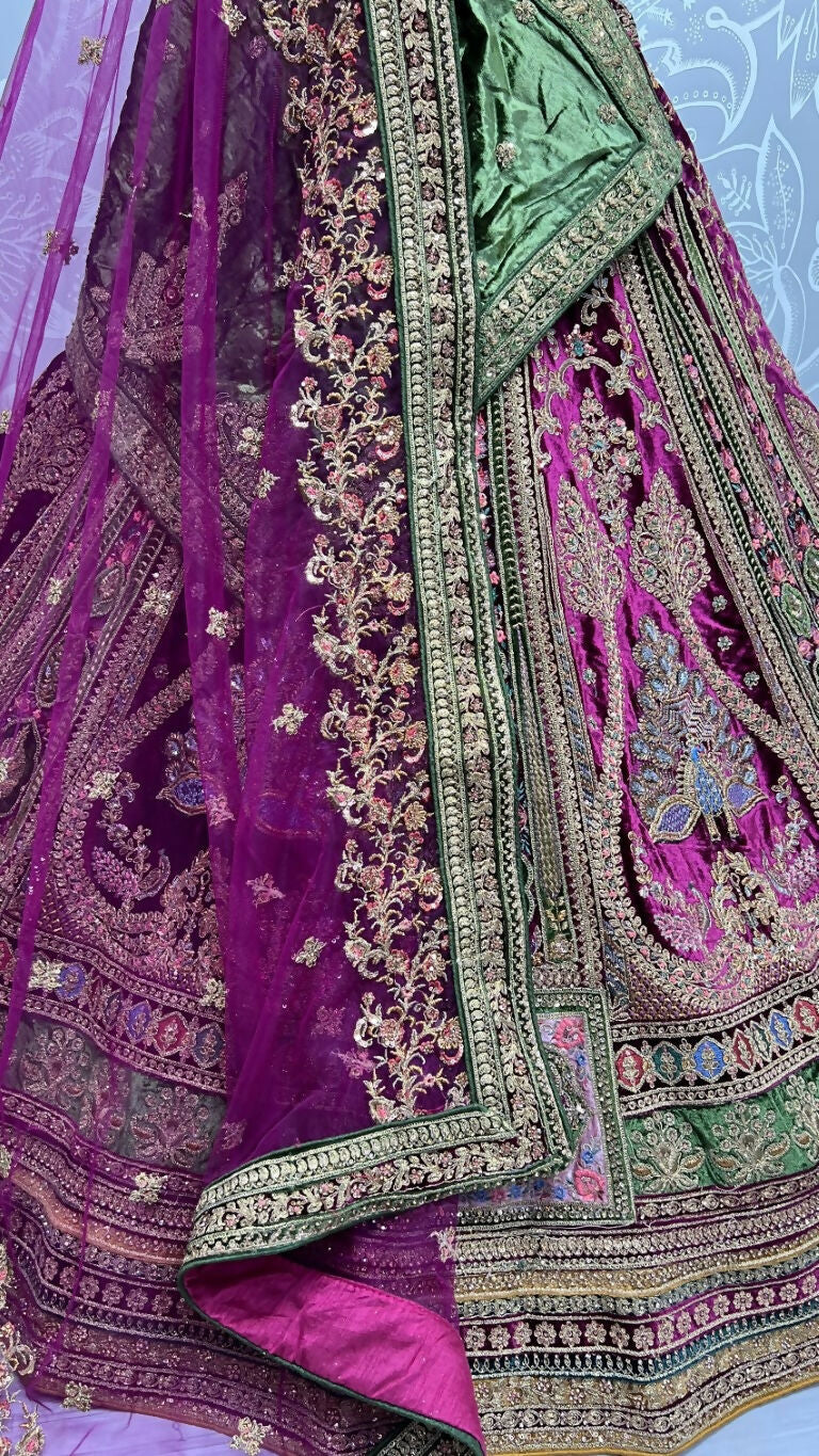Jyoti Fashion Women's Purple Velvet Fancy Patch, Multi Thread Embroidered, Zircon Diamond, Sequins Work Wedding Lehenga Choli