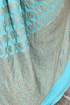 Joban Fashion Teal Green Crepe Chiffon Pure Handloom Banarasi Silk Saree