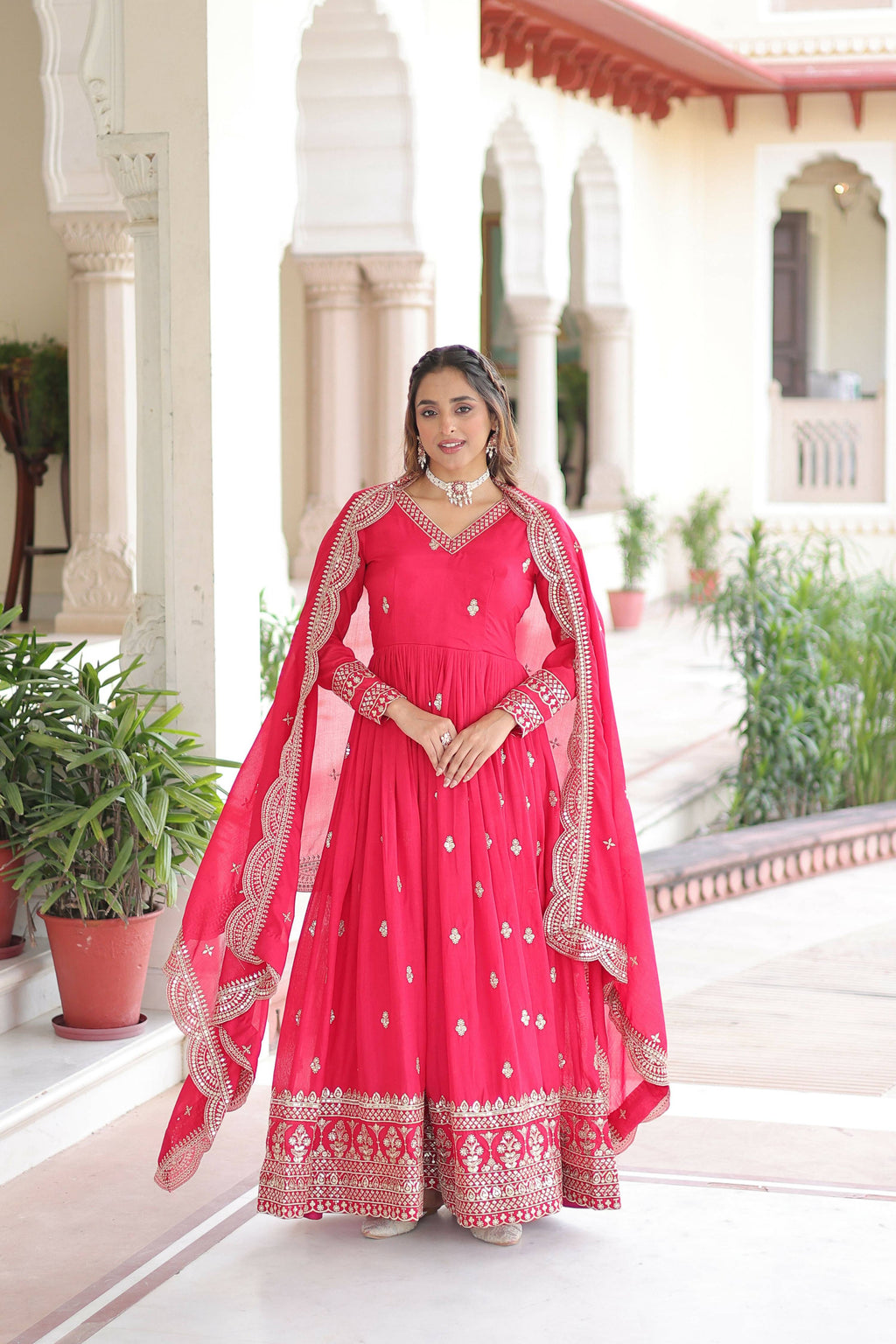 Joban Fashion Pink Readymade Kurta Set With Sequence embroidery Work - Distacart
