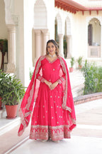 Joban Fashion Pink Readymade Kurta Set With Sequence embroidery Work - Distacart