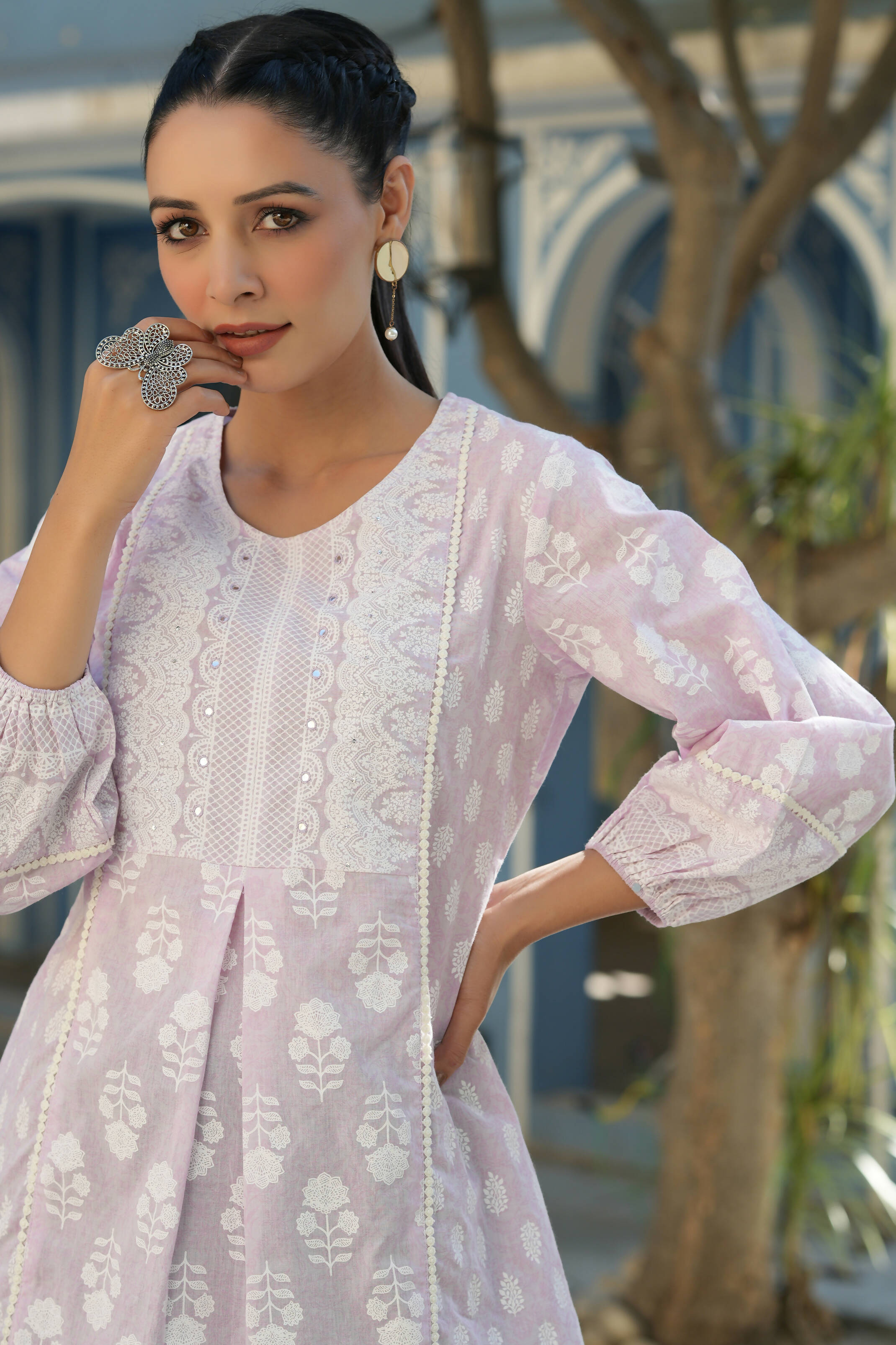 Juniper Women's Lavender Cambric Placement Floral Printed Tunic - Distacart