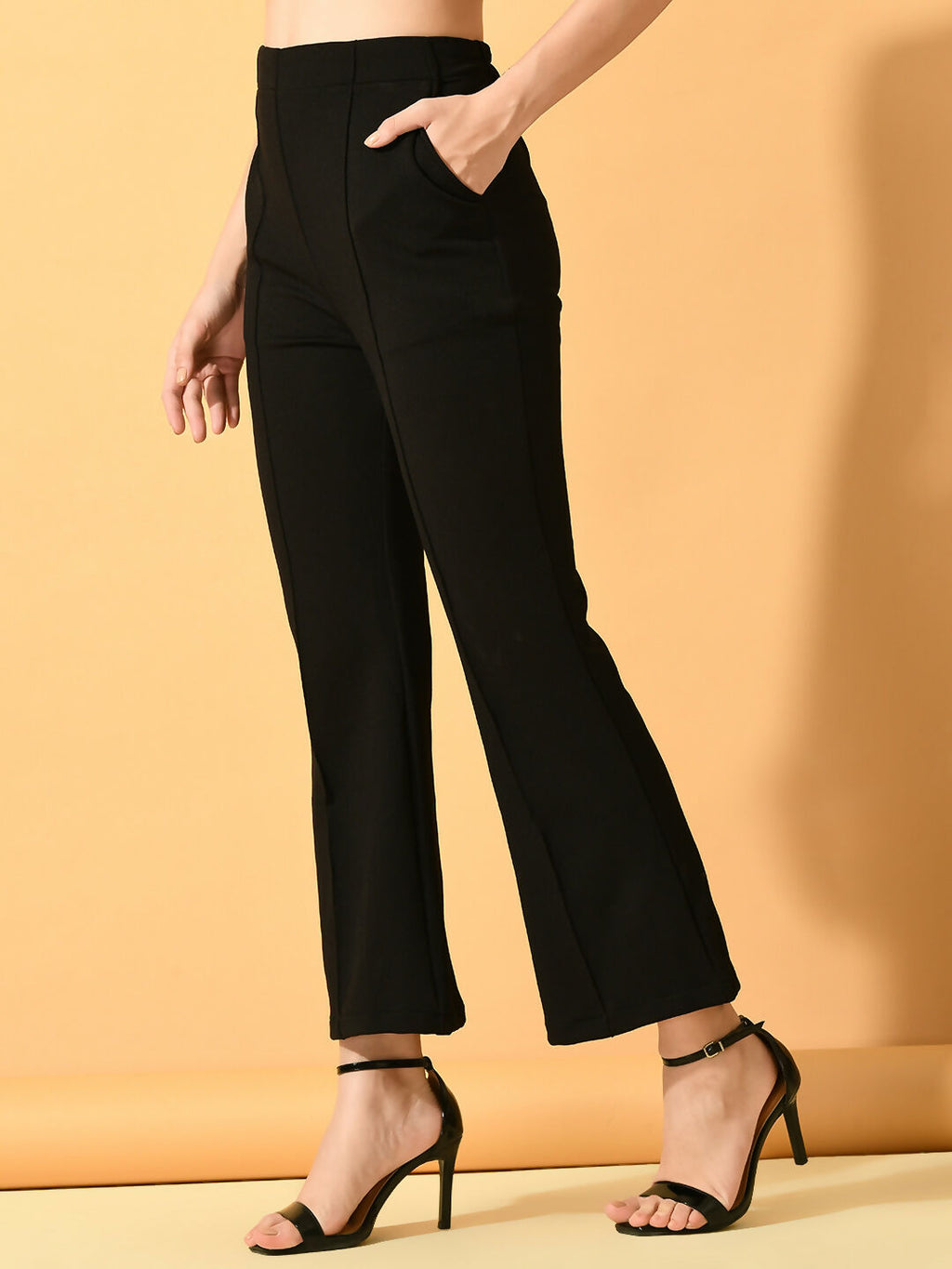 Myshka Women's Black Solid Coat With Trousers