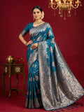 Shree Shyam Fashion Teal Blue Silk Blend Saree - Distacart