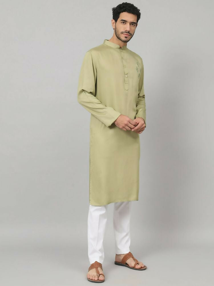 Motif Embroidered Cotton Kurta by Hilo Design