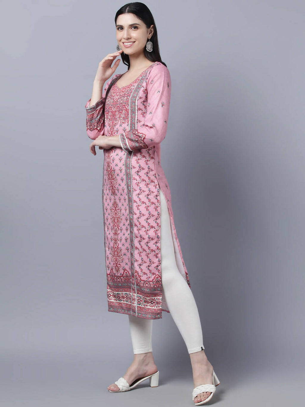 Myshka Women Pink Red Ethnic Motifs Printed Kurta - Distacart
