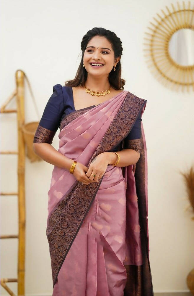 DEIANA'S Beautiful Designer Golden zari Soft Lichi Silk Saree - Pink