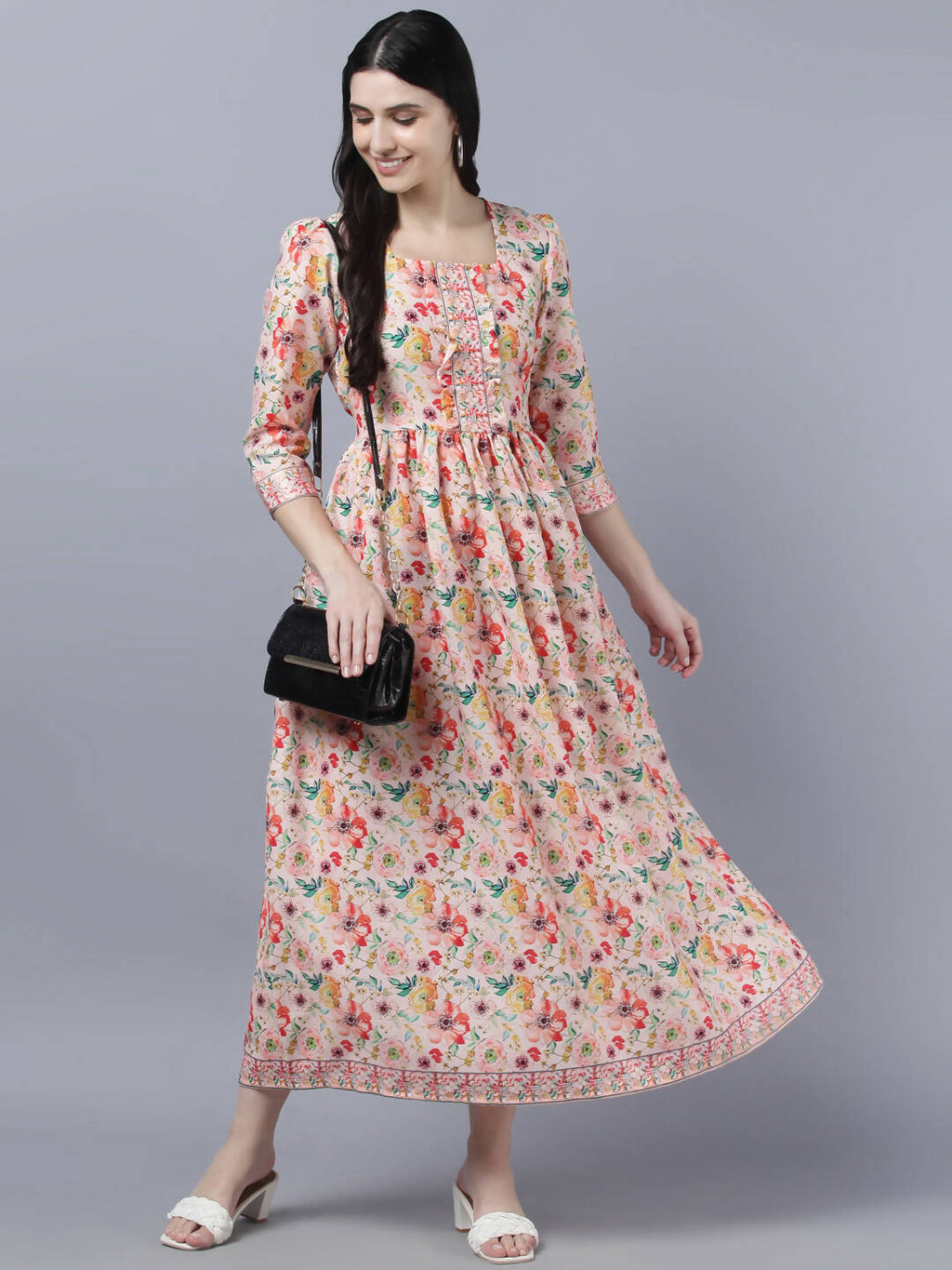 Myshka Women Multicoloured Printed Fit and Flare Ethnic Dress - Distacart