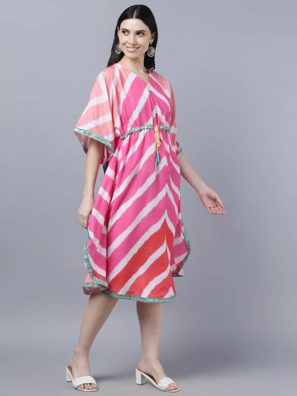 Myshka Women's Multicoloured Striped Kaftan Dress - Distacart