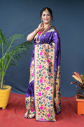 Jyoti Fashion Women's Purple Paithani Silk Zari Woven Saree with Blouse