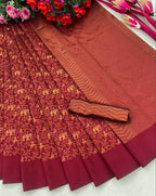 DEIANA'S Beautiful Designer Golden zari Soft Lichi Silk Saree - Brown