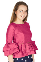 Aastha Fashion Women's Pink Art Silk Bell Sleeves attire with Poly Cotton Lining Blouse