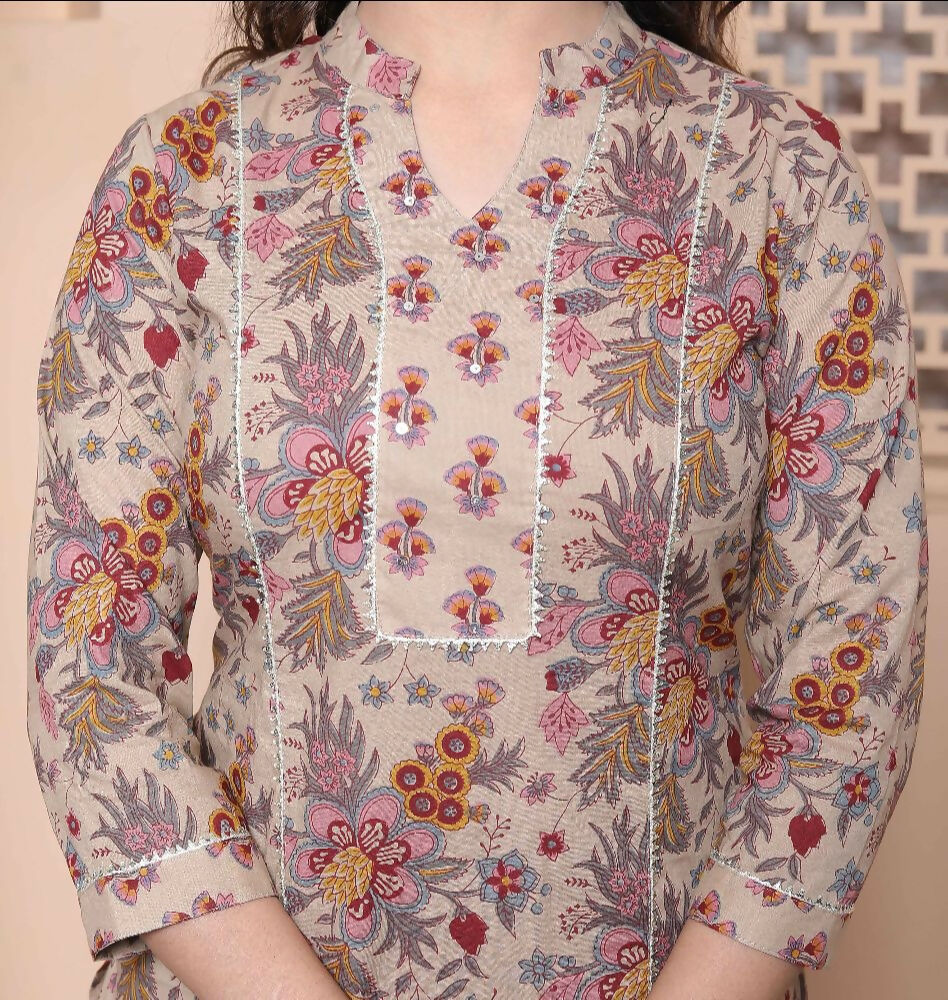 Miravan Womens Multicolor Floral Printed Pure Cotton Kurta And Palazzo With Dupatta Set - Distacart