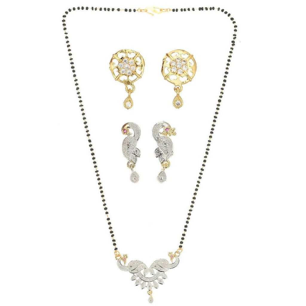 AanyaCentric Gold-Polished Mangalsutra with Pendant, 2 Pair Earrings