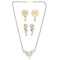 AanyaCentric Gold-Polished Mangalsutra with Pendant, 2 Pair Earrings