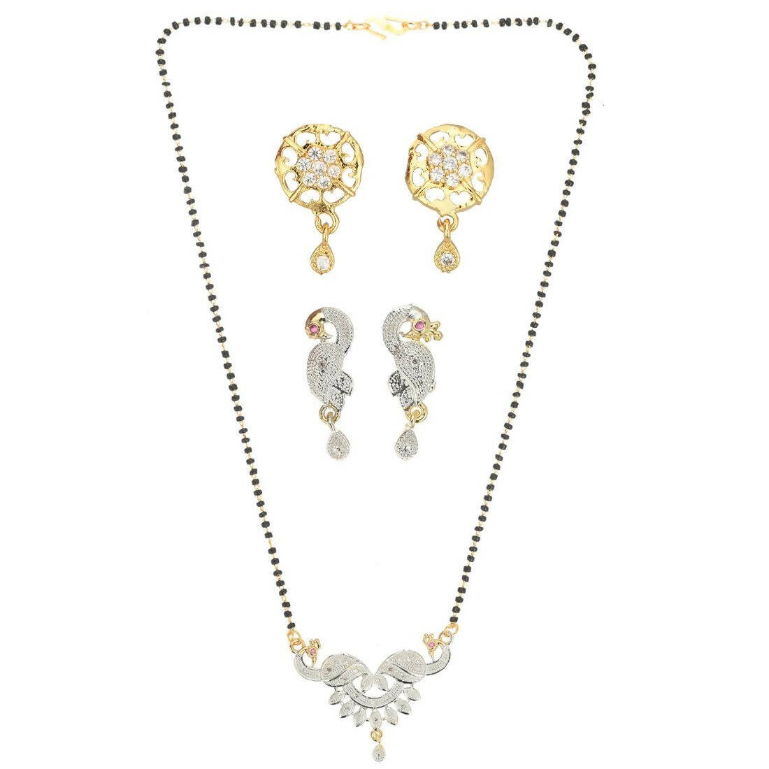 AanyaCentric Gold-Polished Mangalsutra with Pendant, 2 Pair Earrings