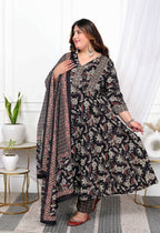 Miravan Women's Plus Size Embroidered Multi Anarkali Kurta with Palazzo and Dupatta Set