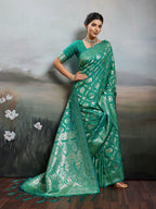 Shree Shyam Fashion Rama Green Silk Blend Saree - Distacart